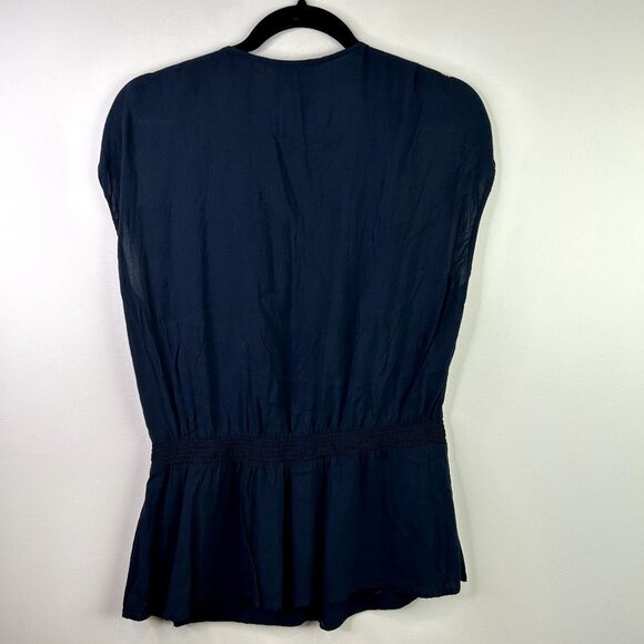 Banana Republic navy shoulder tied v neck blouse size small - Picture 7 of 8
